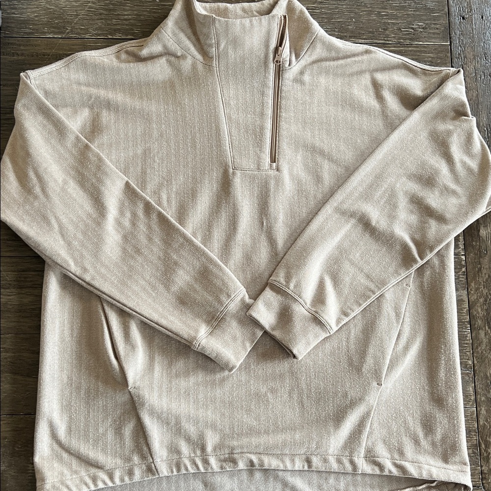 Women's Zip-Up Pullover Three Quarter Zip Sweater in Light Beige